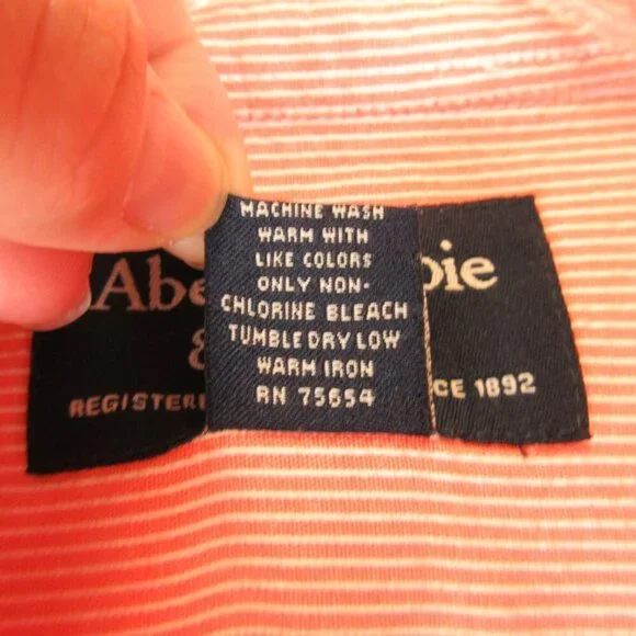 Abercrombie & Fitch Cotton Short Sleeve Seersucker Shirt Size L Salmon Orange - Picture 4 of 11